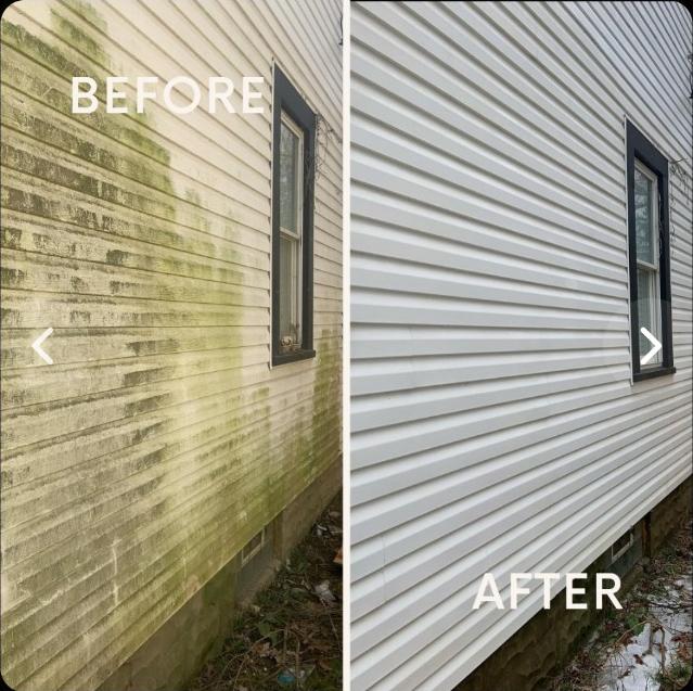 Before and after house siding cleaning